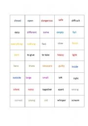 English worksheet: opposites memory game