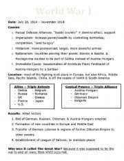 English worksheet: WWI Outline