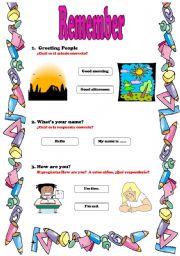 English worksheet: REVIEW GREETINGS AND FEELINGS