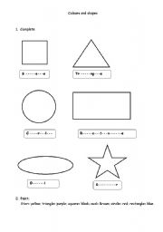 English worksheet: shapes and colours