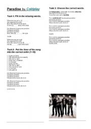 English Worksheet: Coldplay Paradise