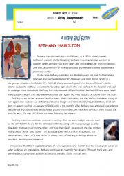 English Worksheet: Test - Bethany Hamilton, a brave soul surfer