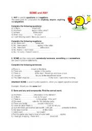 English Worksheet: Some and any and compounds