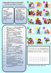 English Worksheet: MODAL VERBS, CAN, CANT, COULD, COULDNT