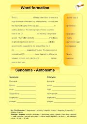 English Worksheet: Word formation - synonyms and antonyms