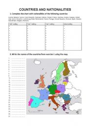 English Worksheet: European Union - 27 countries and nationalities (with KEY)