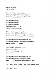 English worksheet: Ace Of Base/Its A Beautiful LIfe Song Worksheet