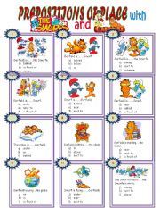 English Worksheet: PREPOSITIONS OF PLACE WITH THE SMURFS AND GARFIELD