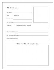 English Worksheet: All About Me