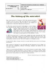 English Worksheet: Test  abou Fashion-the history of the miniskirt