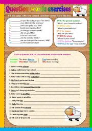 English Worksheet: QUESTION WORDS exercises
