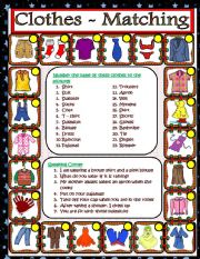 English Worksheet: Clothes - Matching