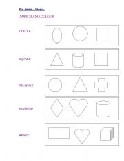 English worksheet: Shapes - match and colour!!