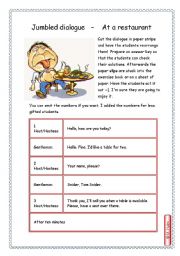 English Worksheet: Jumbled Dialogue    -    AT  A   RESTAURANT