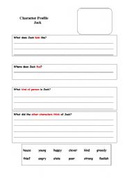 English Worksheet: Character profile Jack and the Beanstalk