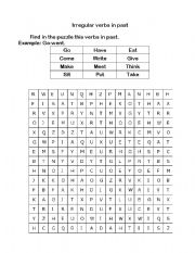 English worksheet: IRREGULAR VERBS PUZZLE