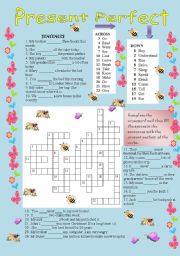 English Worksheet: present perfect, crossword and sentences