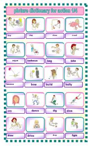 English Worksheet: picture dictionary for action verbs