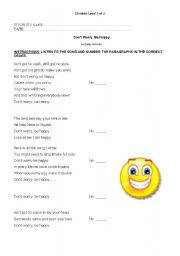 English Worksheet: Song Dont worry be happy