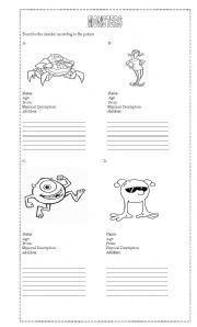 English Worksheet: Famous Monsters to describe!!!