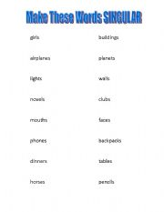 English worksheet: Make These Words Singular
