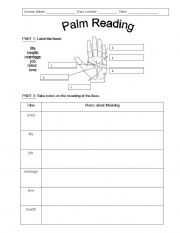 English worksheet: Palm Reading