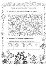 English Worksheet: Sea Animals Puzzle