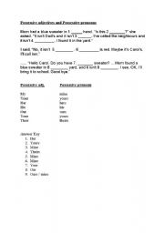 English worksheet: possessive adjectives and pronouns