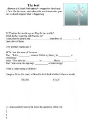 English Worksheet: The test : south park video extract about scientology