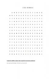 English worksheet: find numbers in scrambled words