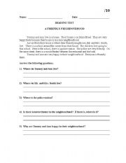 English Worksheet: A friendly neighborhood