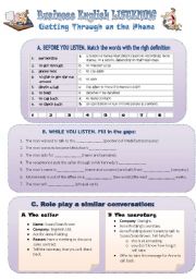 English Worksheet: Listening activity: Getting through on the phone