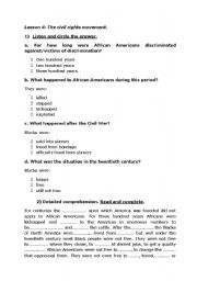 English Worksheet: M.L King A Historical perspective