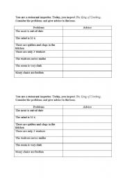 English worksheet: the restaurant inspector