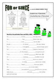 English Worksheet: For or since