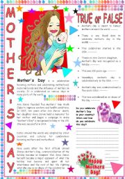 English Worksheet: Mothers Day: a text with comprehension question and a writing activity