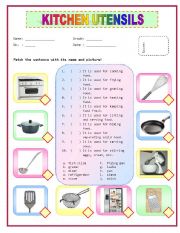 English Worksheet: Kitchen Utensils