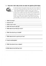 English Worksheet: Reading About Daily Routines