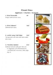 English Worksheet: ESL Dining Out Part 1 of 4, Appetizers