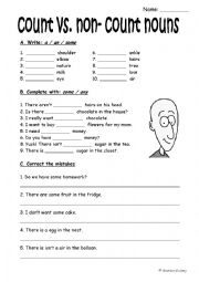 English Worksheet: count and non count nouns, a-an-some-any