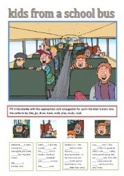 English Worksheet: Kids on a school bus