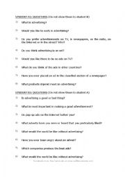English worksheet: Advertising Questions