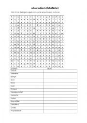 English Worksheet: school subjects