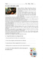 English Worksheet: Its easier to talk online: youths