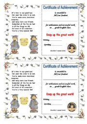 English Worksheet: a cute end-of-schoolyear certificate