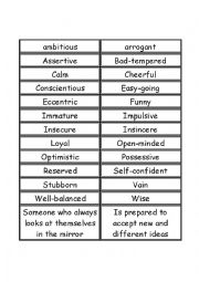 English Worksheet: Personality Vocabulary Flashcards 