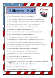 English Worksheet: US Elections - A quiz (with answers)