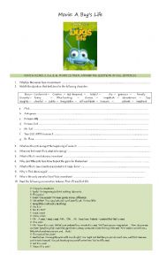 A Bugs Life Movie Worksheet