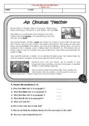 English Worksheet: Readin About An Unusual Teacher