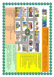 MY TOWN - a map, buildings, prepositions of place, giving directions